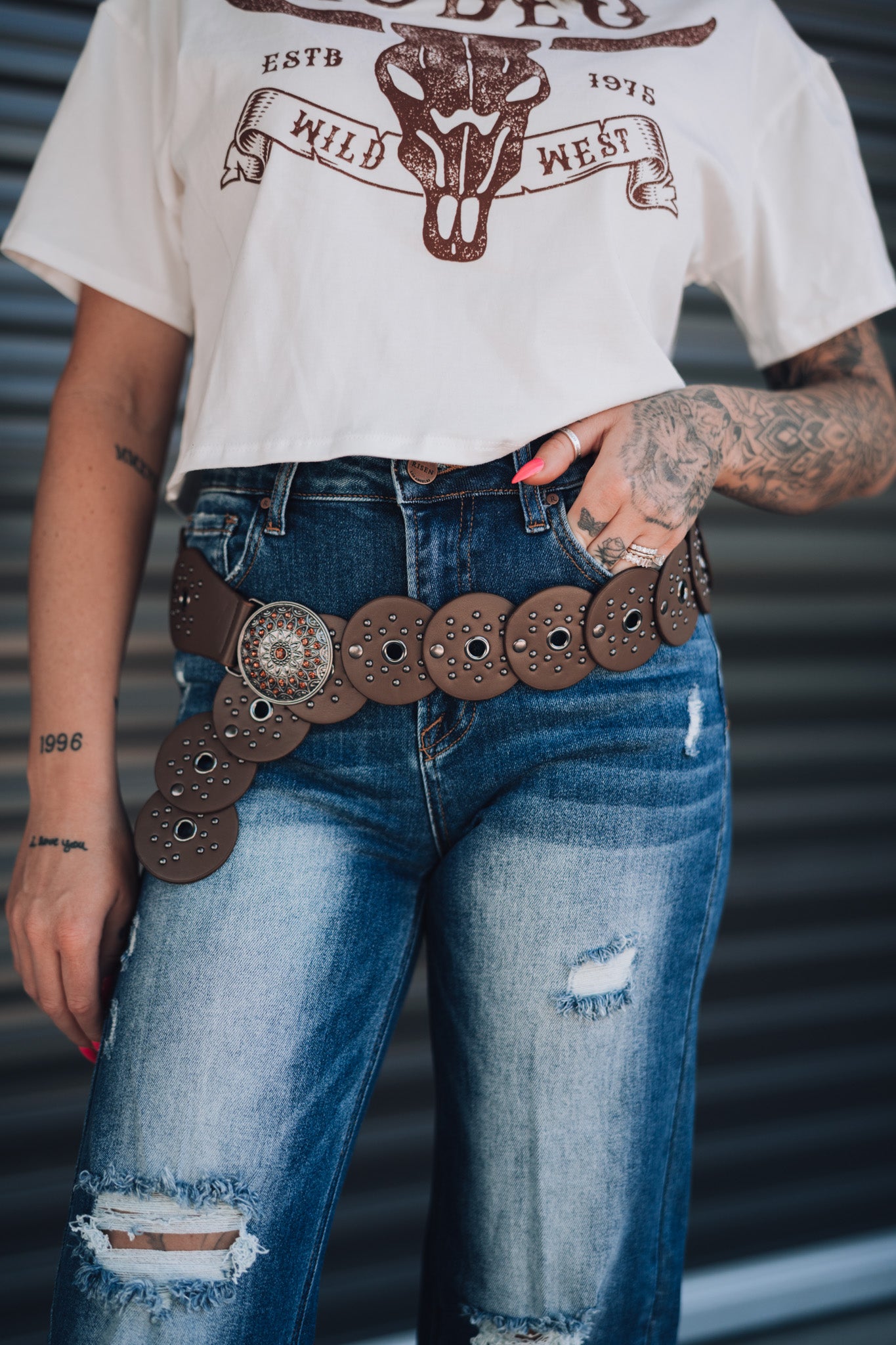 Faux Leather Circle Belt (Brown)