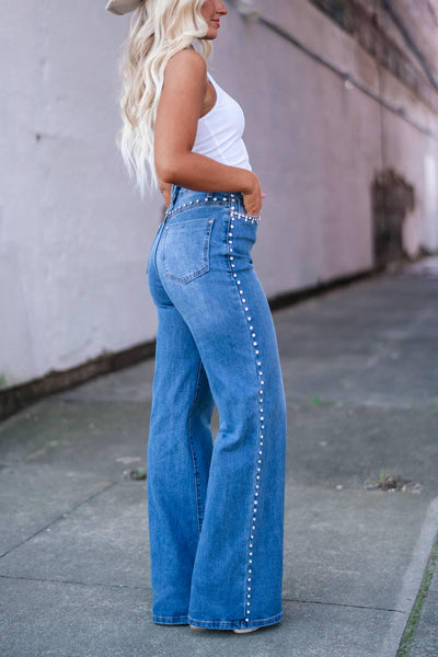 PRE-ORDER Rhinestone High-Rise Wide Leg Jeans Ships Mid May