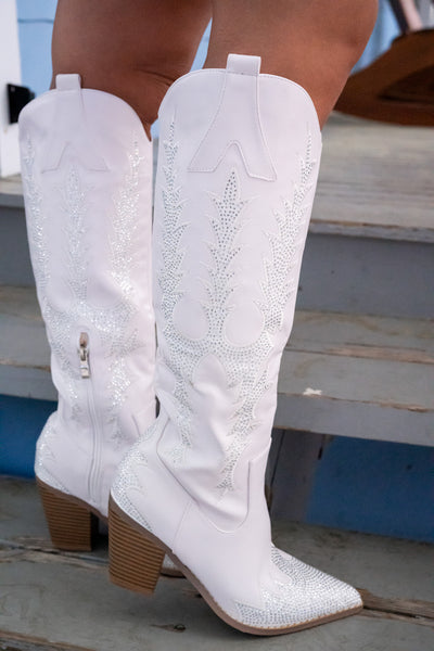 Taylor Rhinestone Cowboy Boots (White)