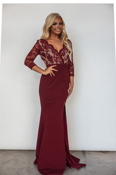 Forever Yours Lace Maxi Gown (Wine) FINAL SALE