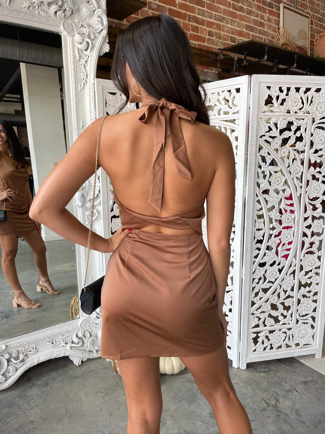 Cocoa Butter Kisses Satin Mini Dress FINAL SALE Southern Alternative Cocoa Butter Kisses Satin Mini Dress FINAL SALE Southern Alternative