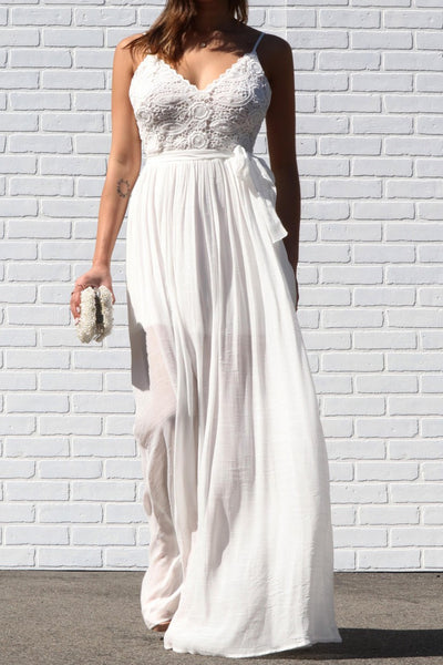 Swept Away Crotchet Lace Maxi Dress (White)