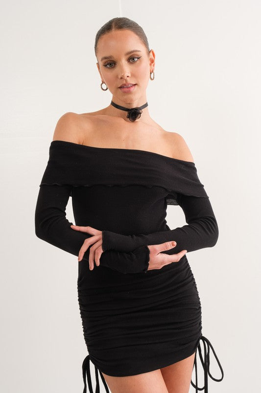 So Romantic Off the Shoulder Mini Dress (Black) FINAL SALE