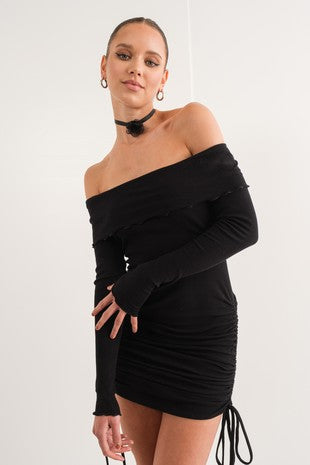 So Romantic Off the Shoulder Mini Dress (Black) FINAL SALE