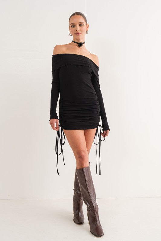 So Romantic Off the Shoulder Mini Dress (Black) FINAL SALE