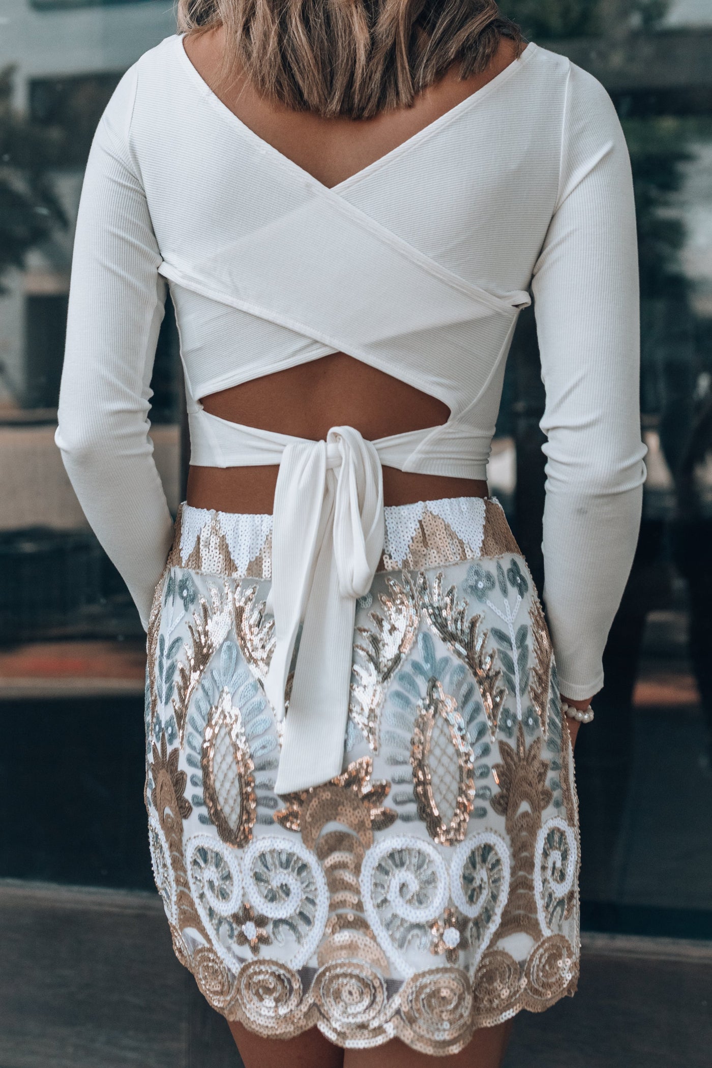 Wear The Crown Sequin Mini Skirt (White) FINAL SALE