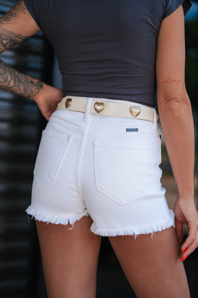 Kancan Classic High Rise Denim Shorts (White)