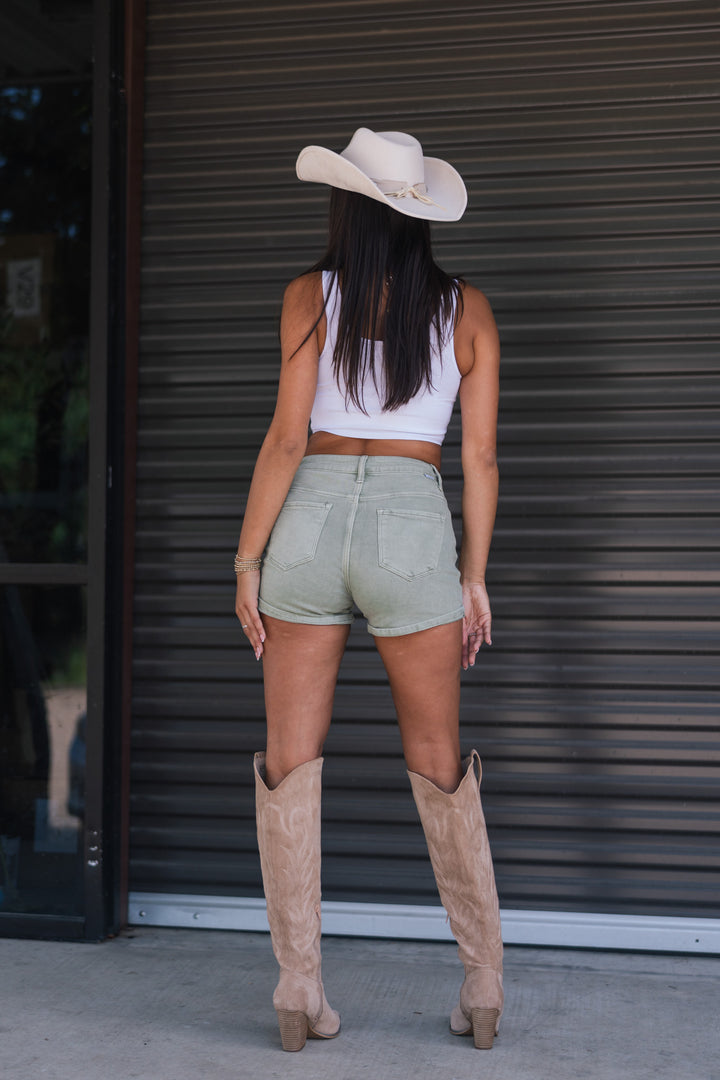 Wishful Thinking Hi Rise Shorts (Olive) FINAL SALE