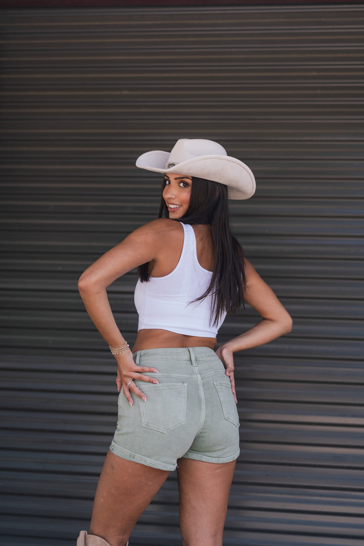 Wishful Thinking Hi Rise Shorts (Olive) FINAL SALE
