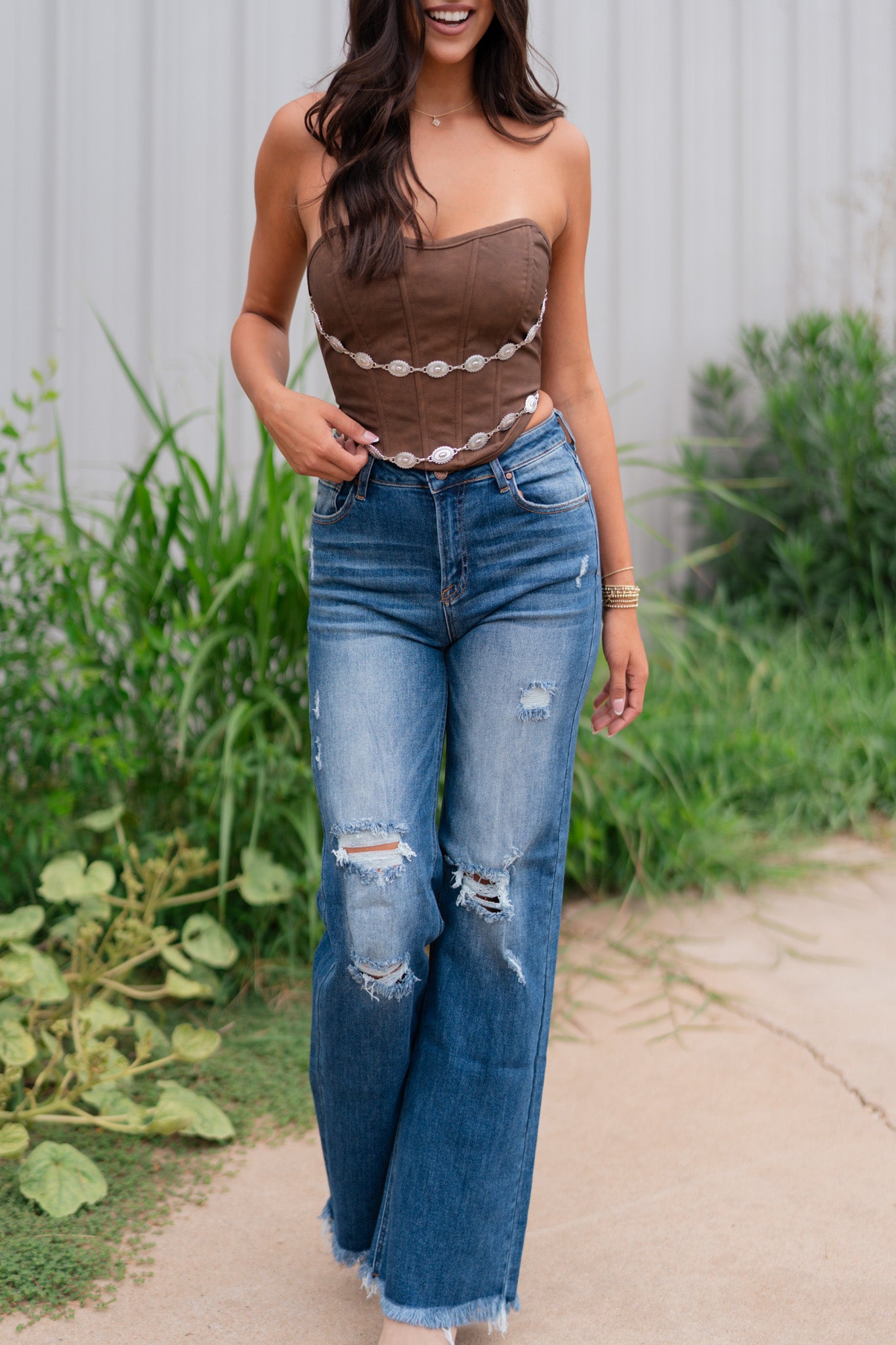 Concho Suede Corset Top (Brown) – Southern Alternative