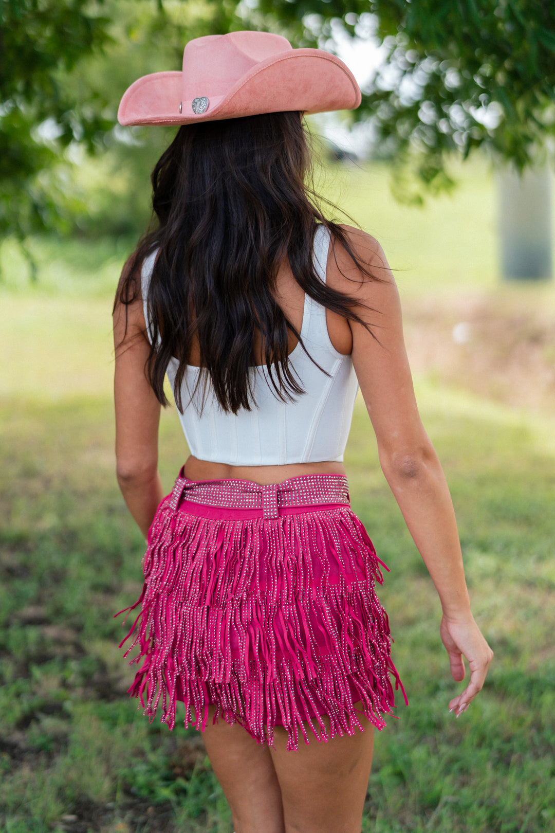 Rowdy Fringe Rhinestone Skirt (Hot Pink) FINAL SALE