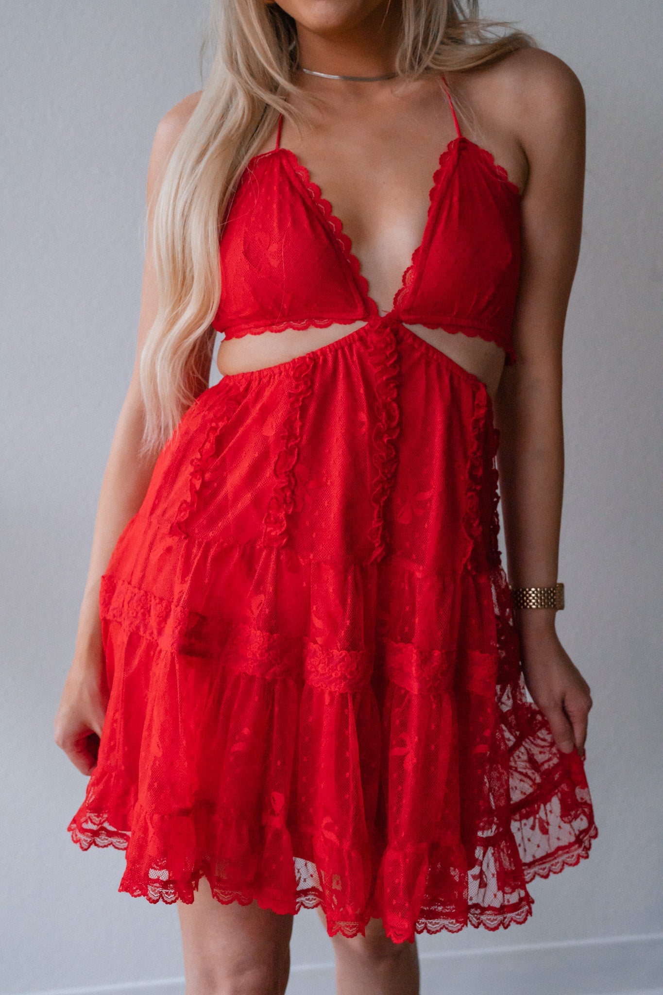 Love Me Lace Mini Dress (Red)