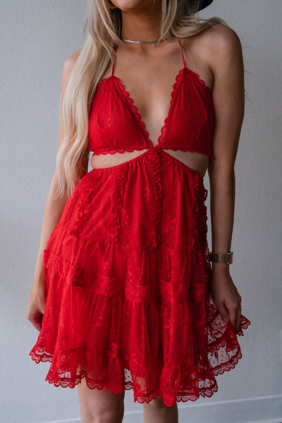 Love Me Lace Mini Dress (Red)