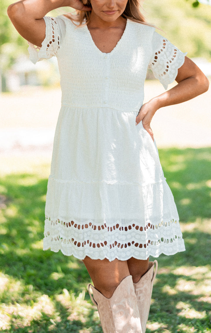 Samoa Smocked Mini Dress (Ivory)