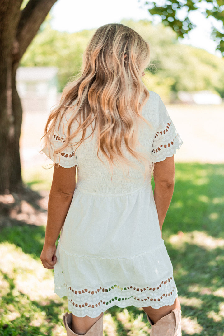 Samoa Smocked Mini Dress (Ivory)