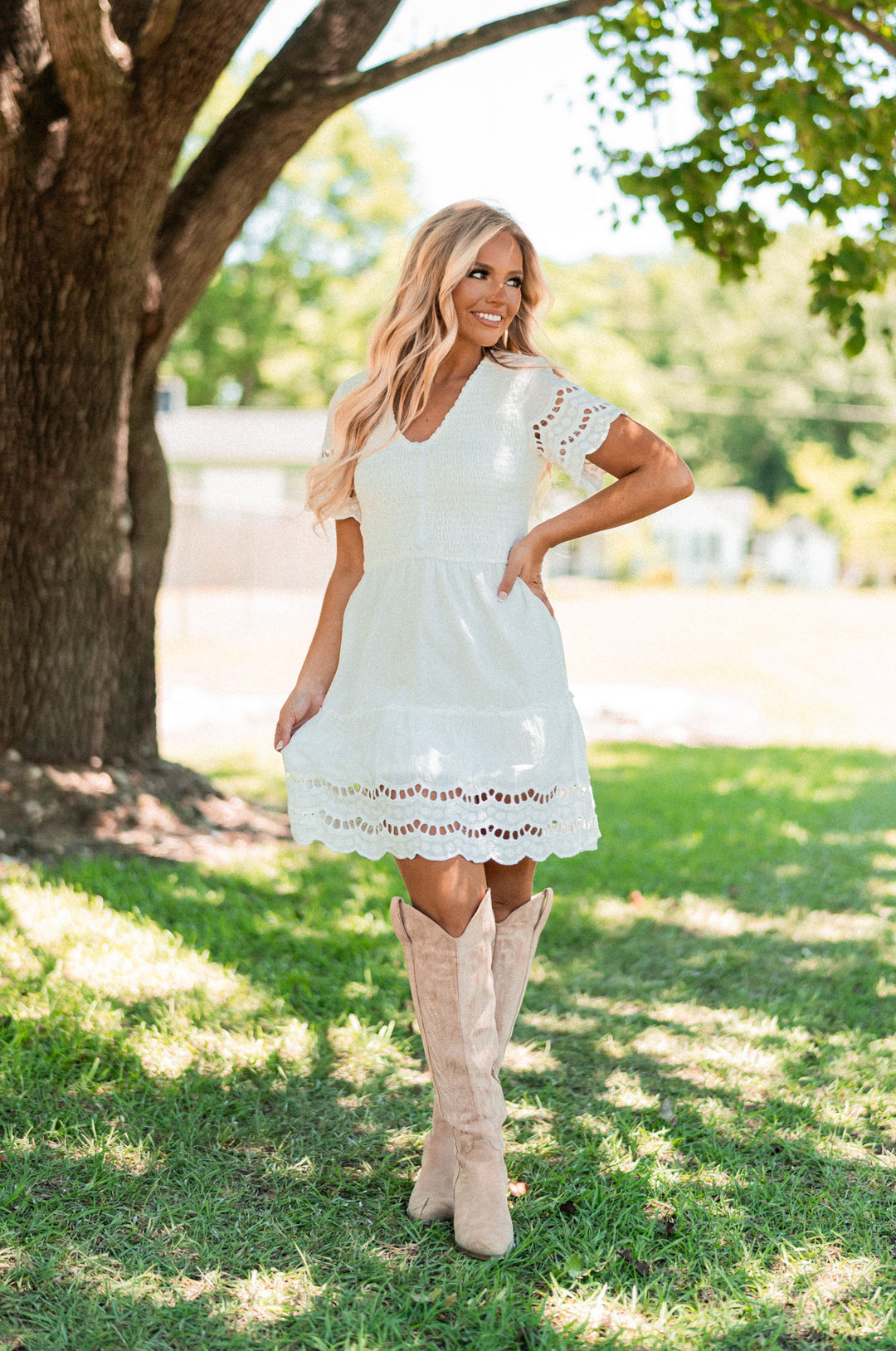 Samoa Smocked Mini Dress (Ivory)