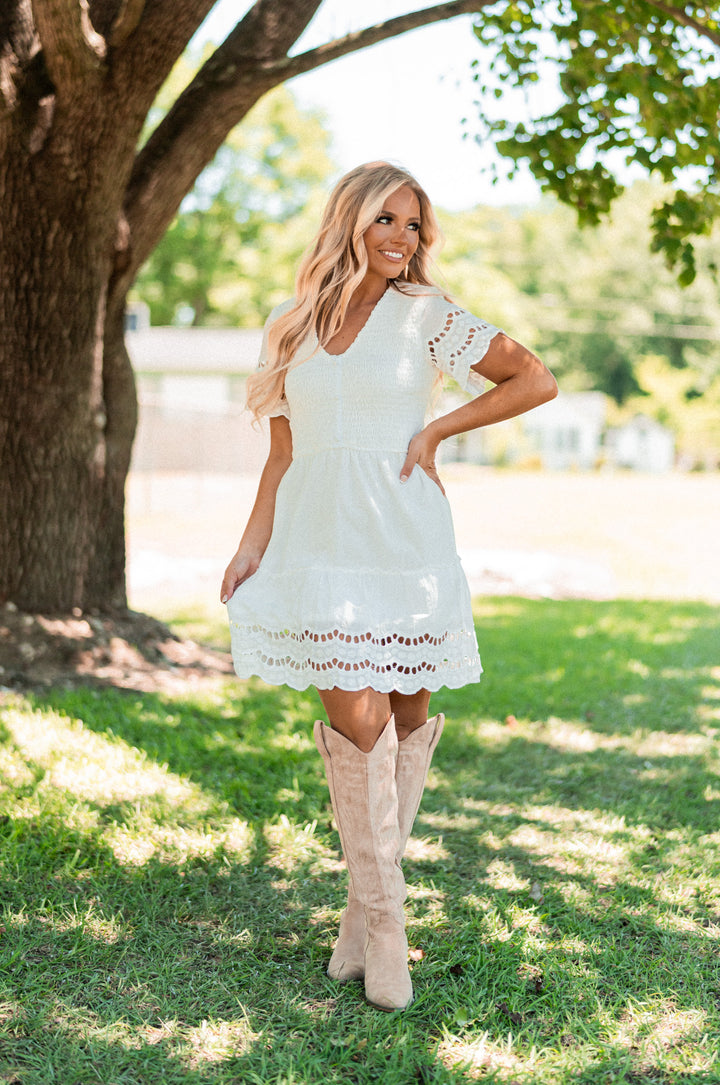 Samoa Smocked Mini Dress (Ivory)