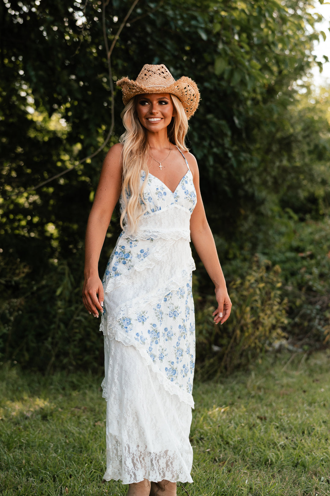 Golden Hour Floral Lace Maxi Dress