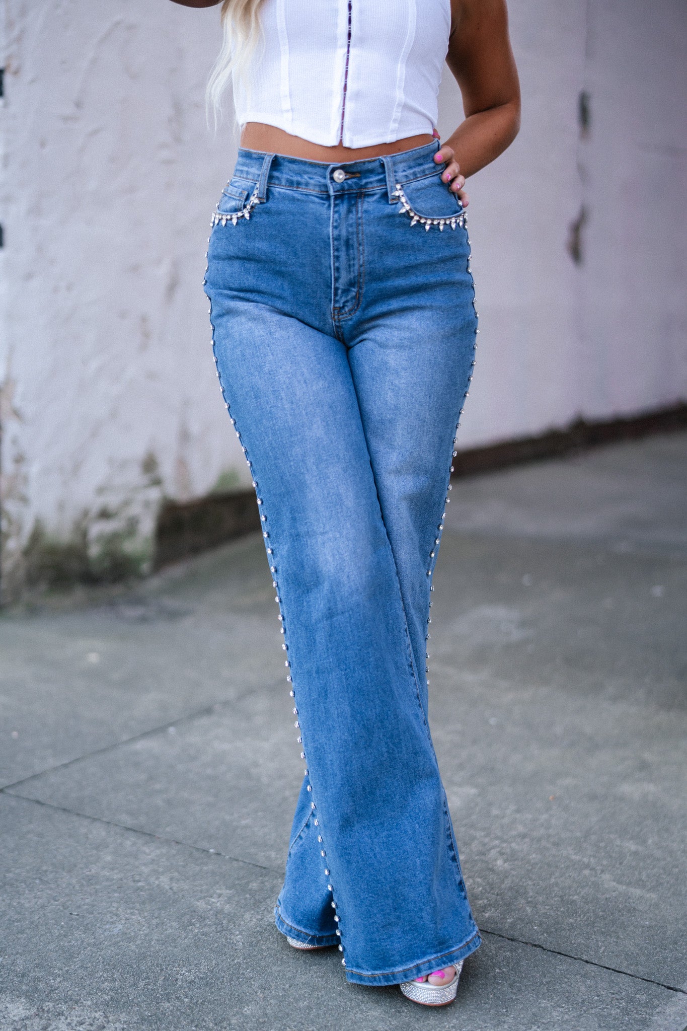 Rhinestone High-Rise Wide Leg Jeans FINAL SALE – Southern Alternative
