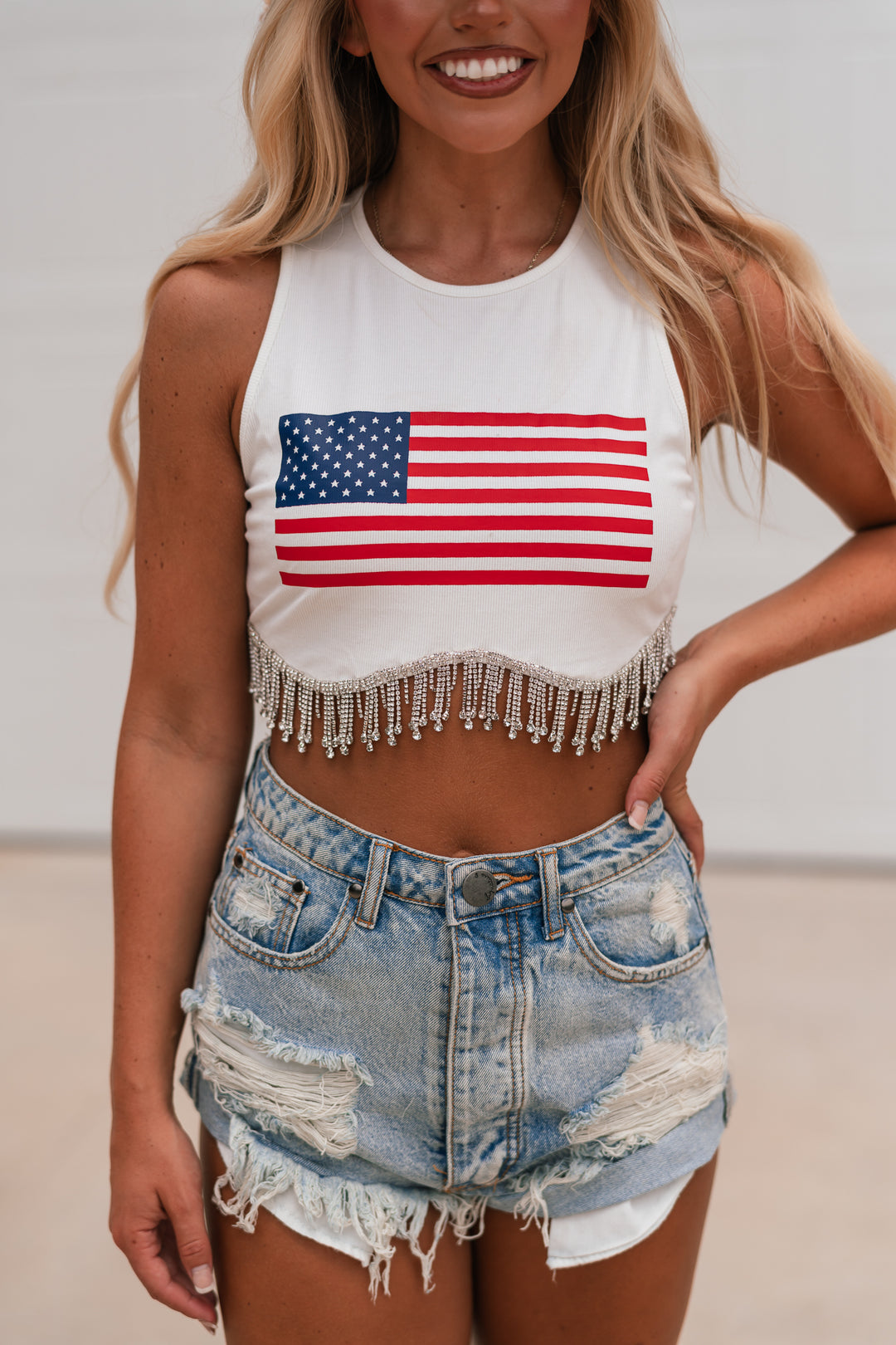 Rhinestone USA Ribbed Tank