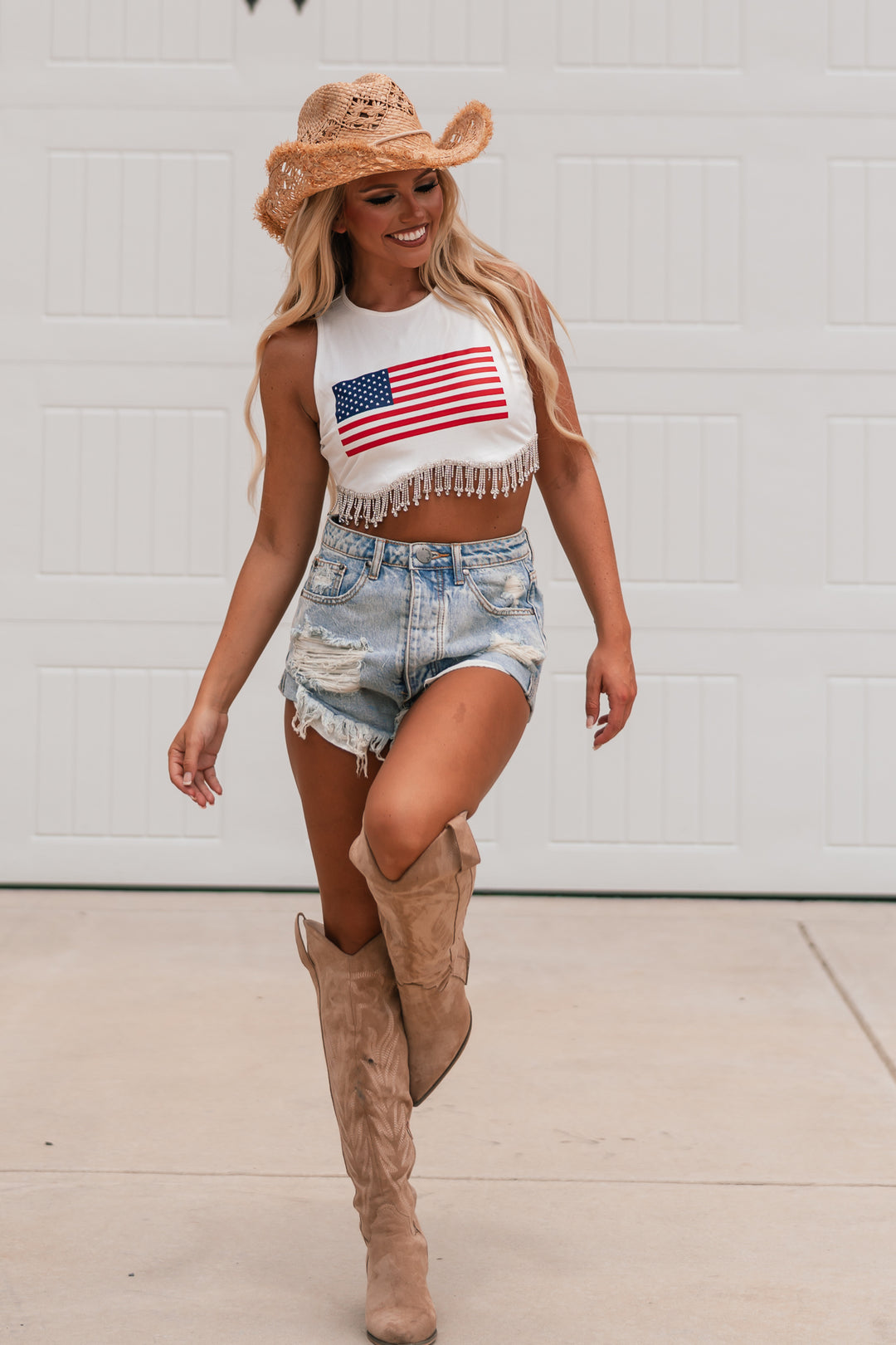 Rhinestone USA Ribbed Tank