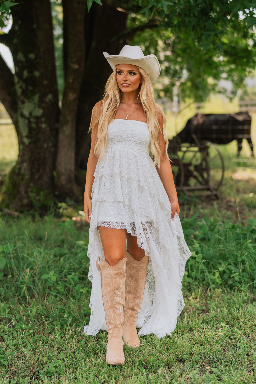 Floral Lace Ruffled High-Low Maxi Dress Southern Alternative Floral Lace Ruffled High-Low Maxi Dress Southern Alternative