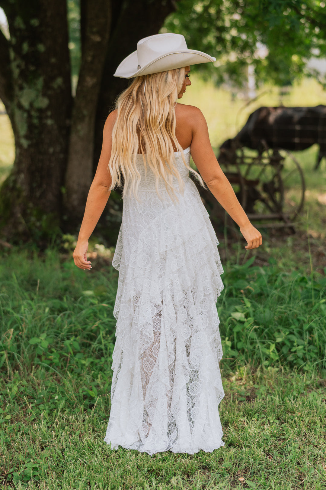 Floral Lace Ruffled High-Low Maxi Dress Southern Alternative Floral Lace Ruffled High-Low Maxi Dress Southern Alternative