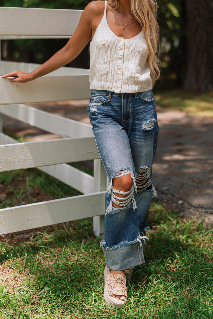 Breeze 3D Flower Knit Tank Top