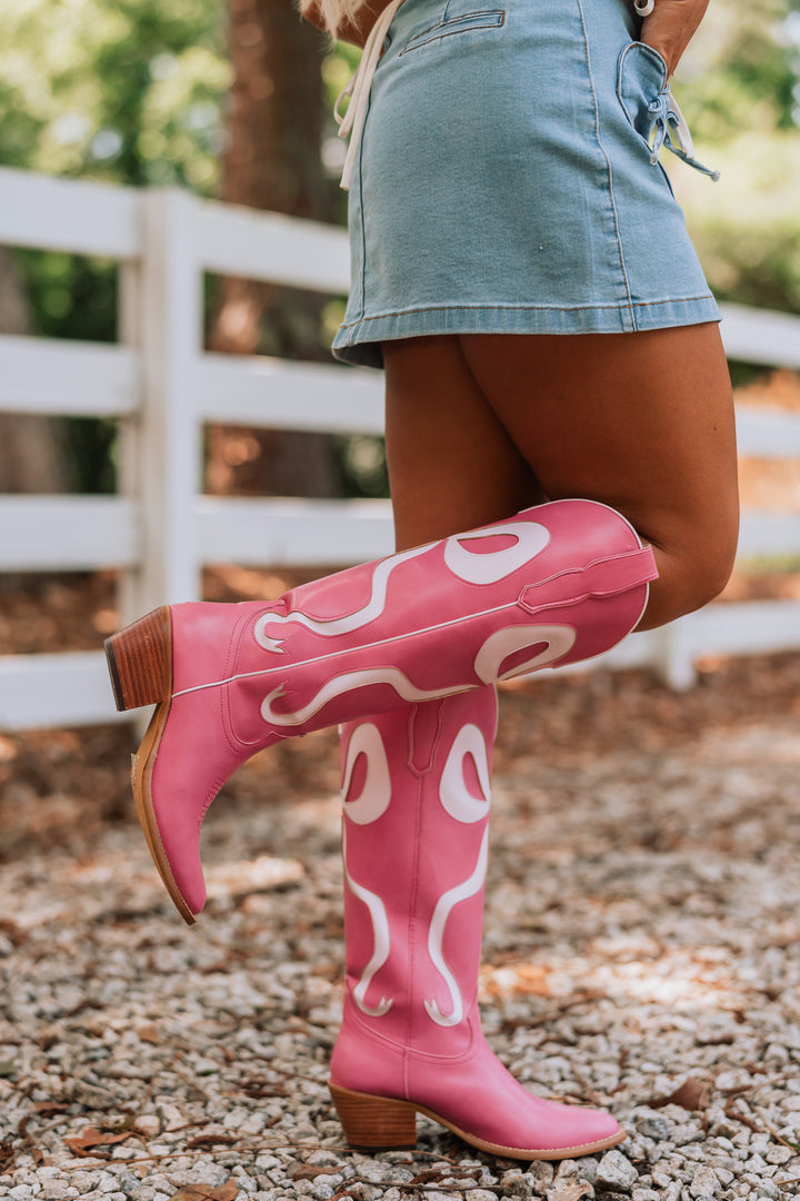 Blushing Bow Cowboy Boots (Pink)