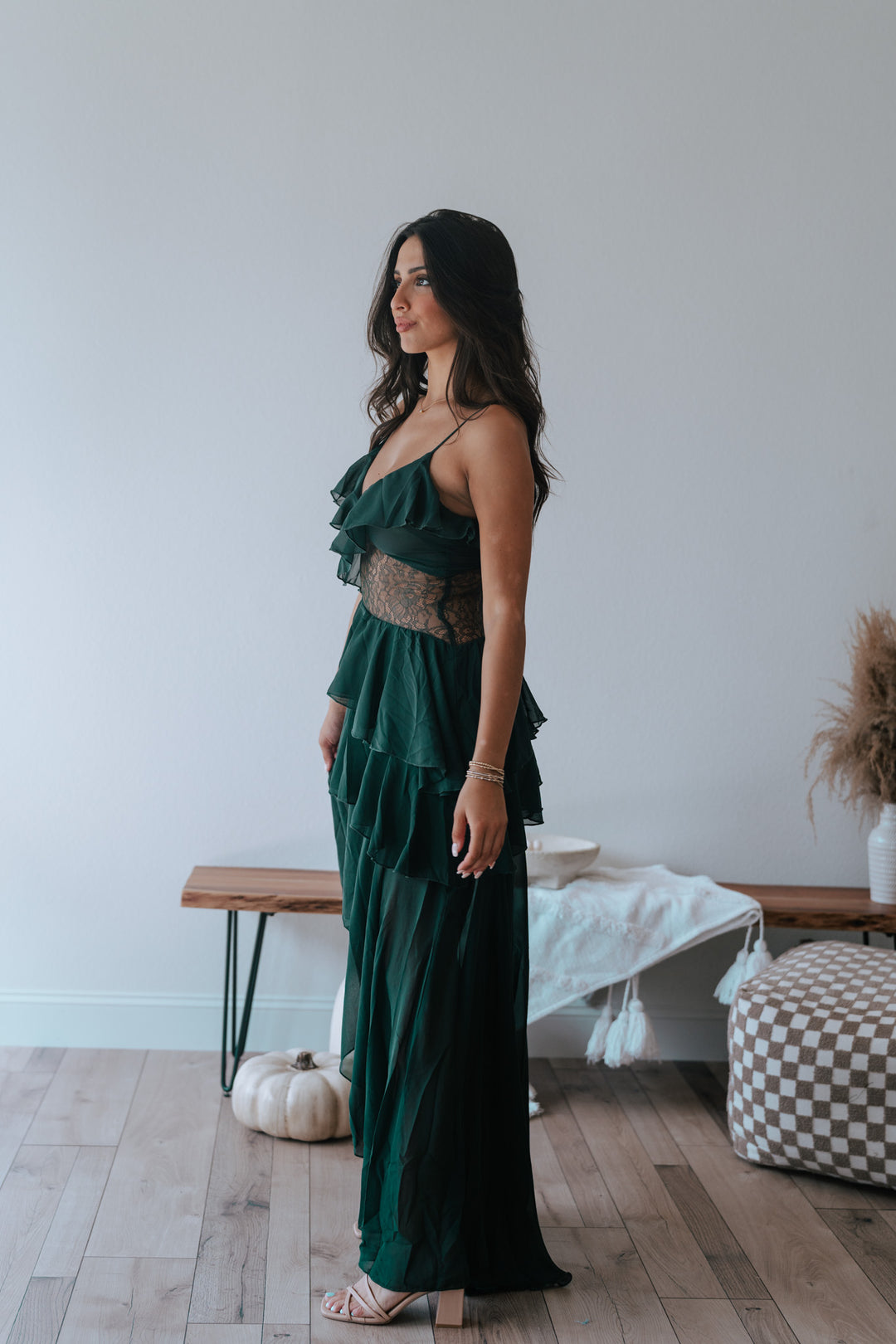 Dark Romance Lace Tiered Maxi Dress (Hunter Green) Dark Romance Lace Tiered Maxi Dress (Hunter Green)
