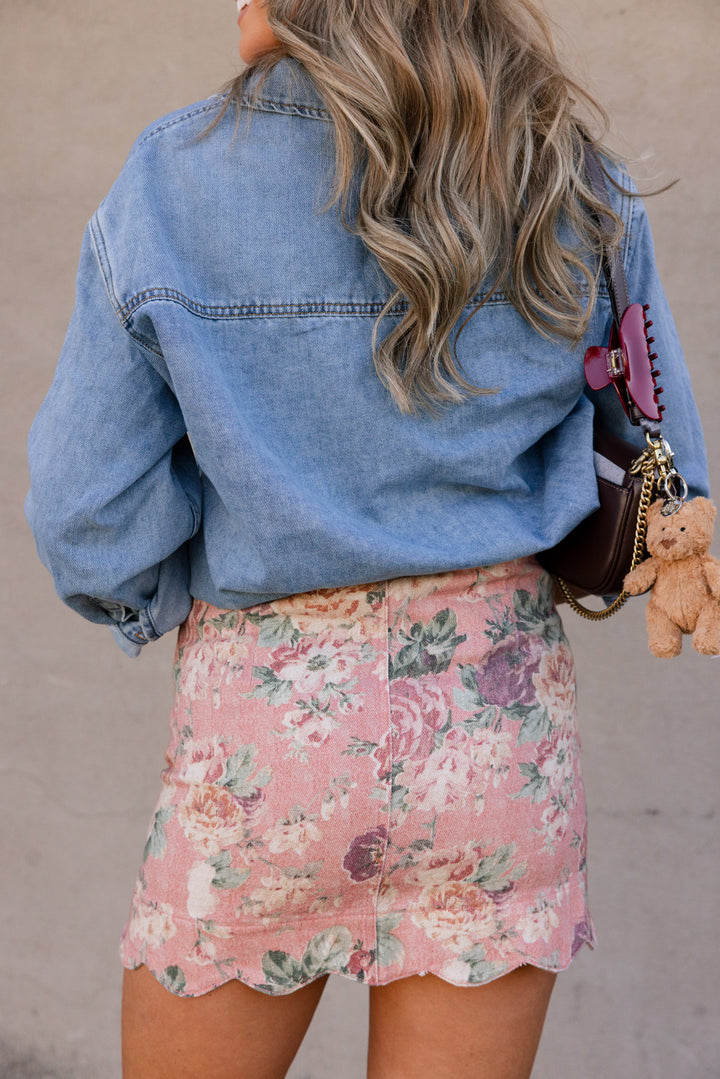 Rosewood Romance Scalloped Denim Mini Skirt