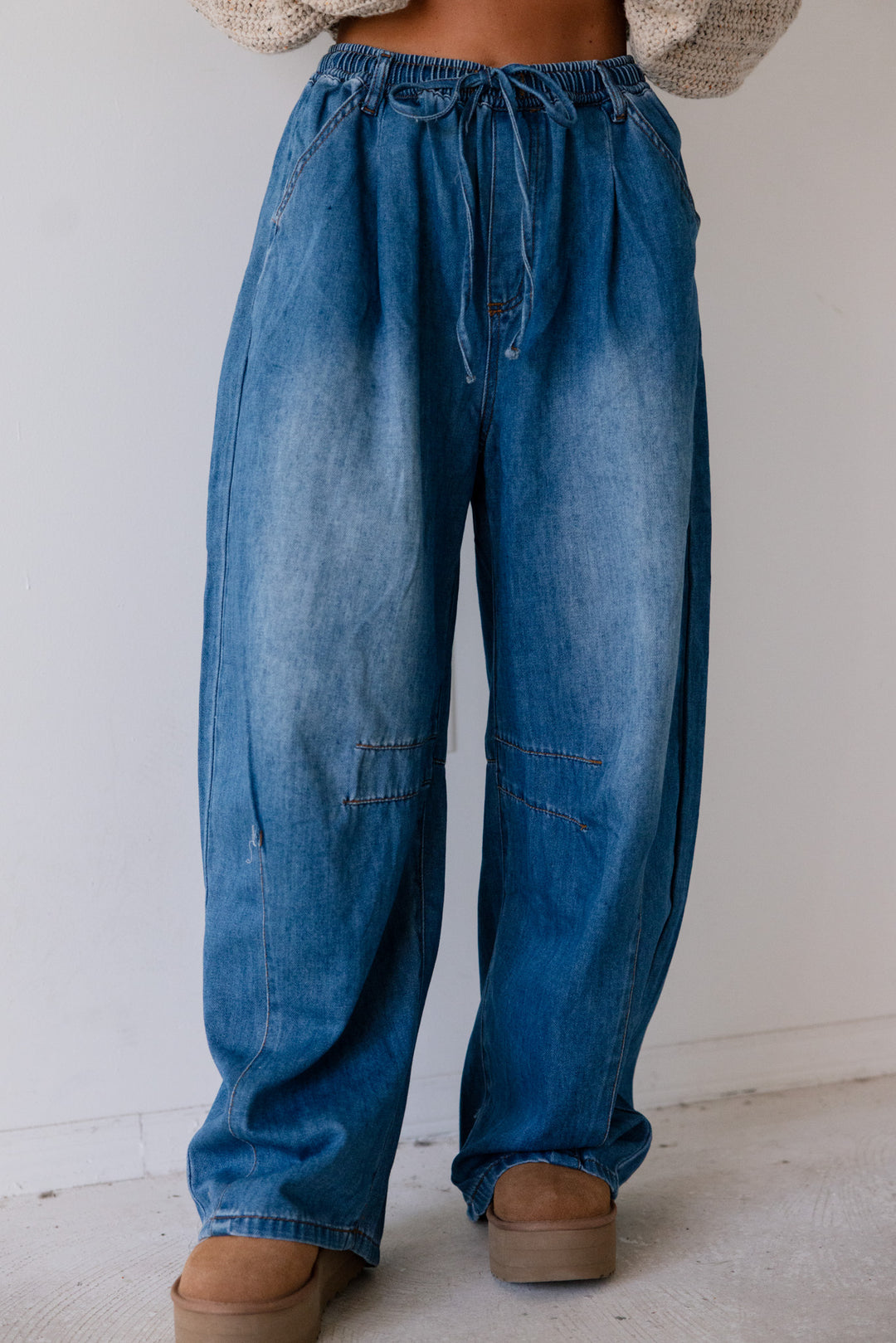 Mae Drawstring Wide Leg Denim Pants