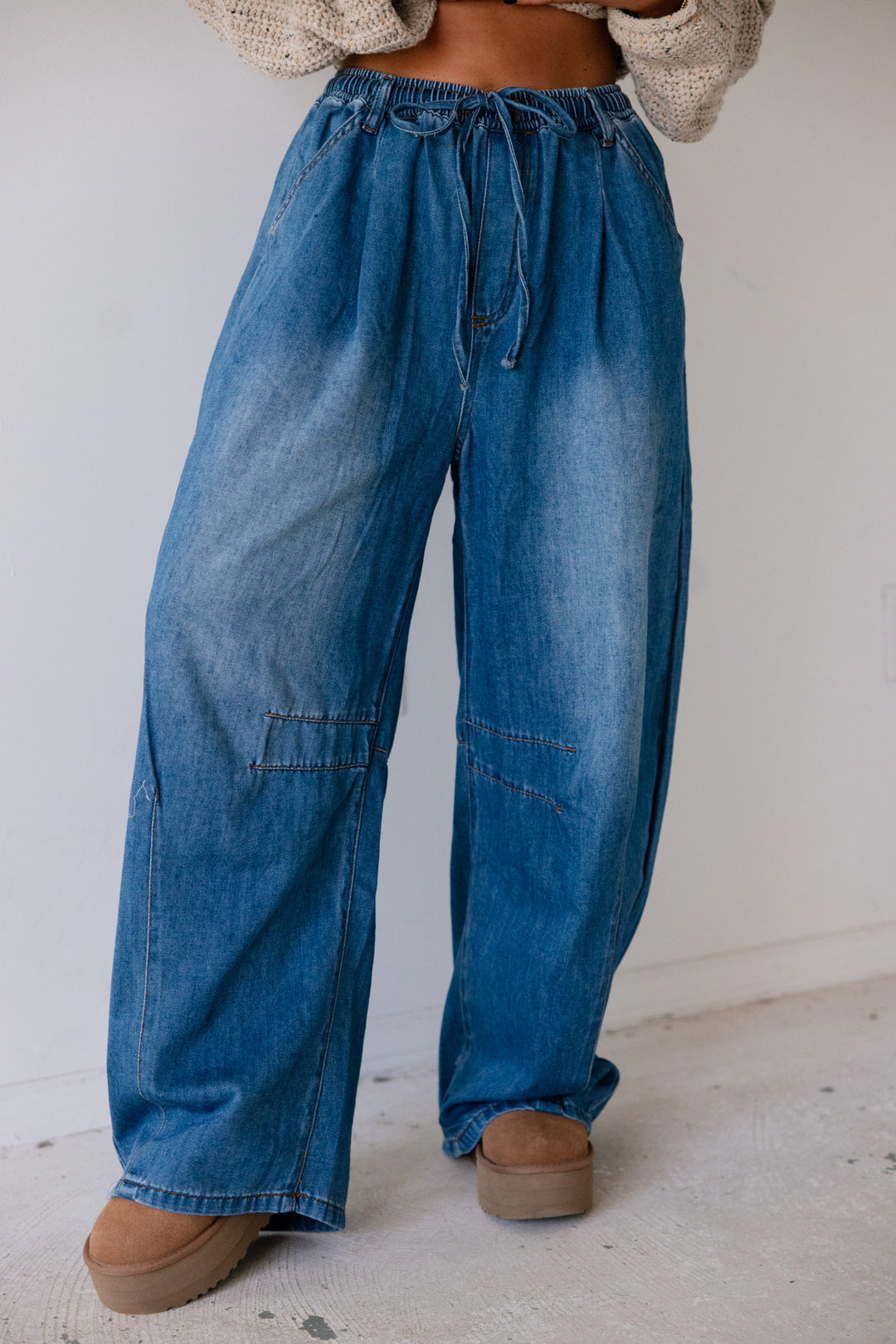 Mae Drawstring Wide Leg Denim Pants