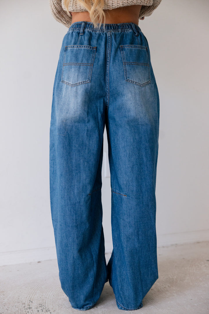 Mae Drawstring Wide Leg Denim Pants