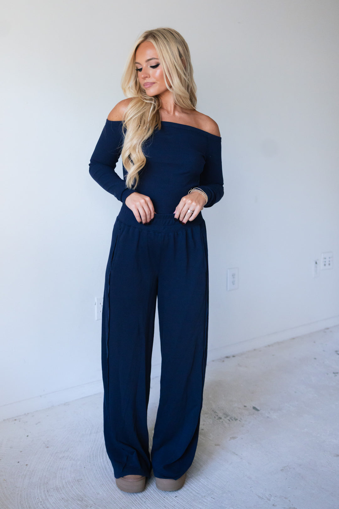 On The Go Ribbed Knit Top (Navy)