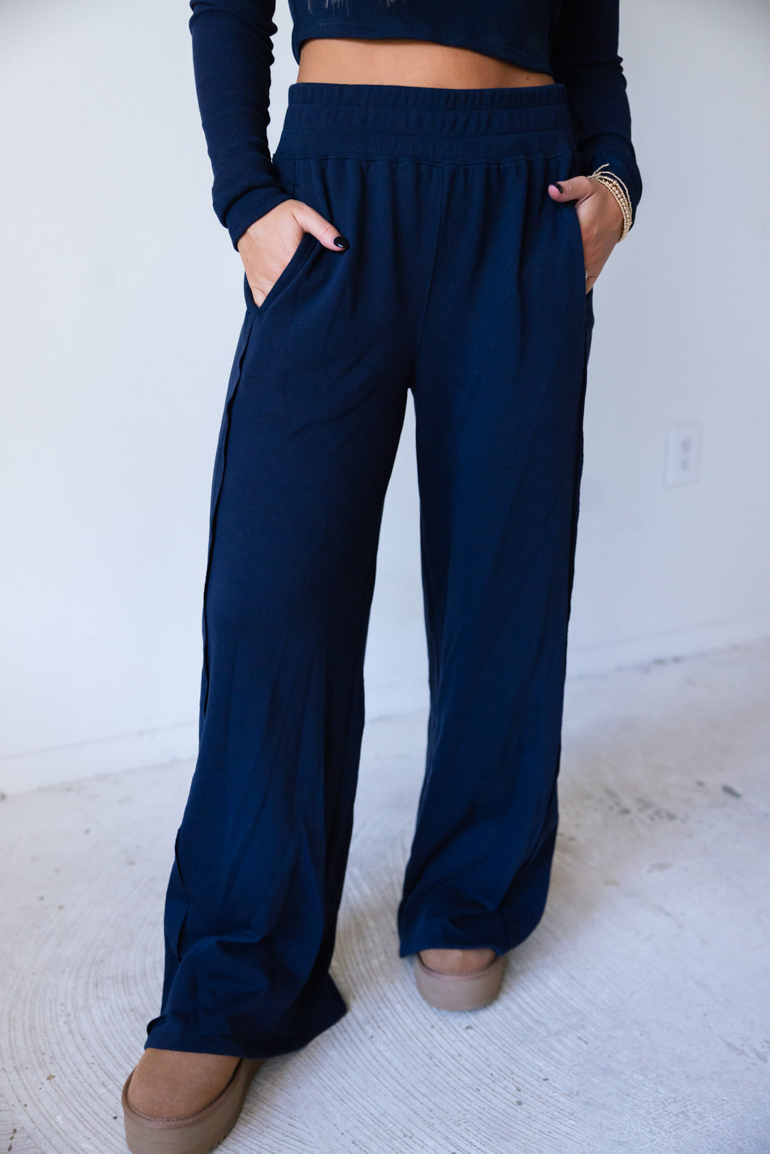 On The Go Wide Leg Pants (Navy)