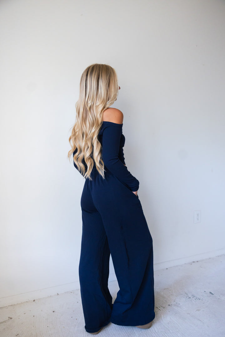 On The Go Ribbed Knit Top (Navy)