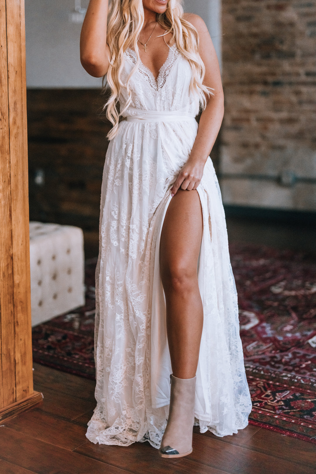 Celestial Multi-Wrap Lace Maxi Dress (Cream) Celestial Multi-Wrap Lace Maxi Dress (Cream)