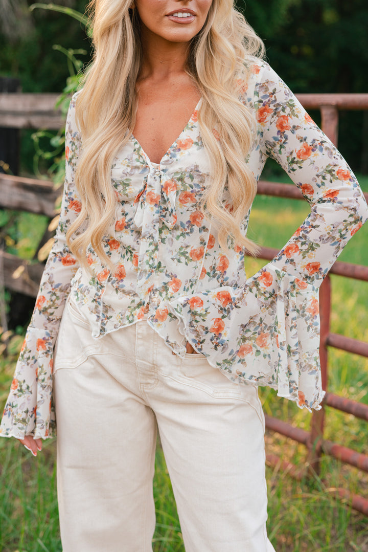 Wildflower Muse V-Neck Bell-Sleeve Top