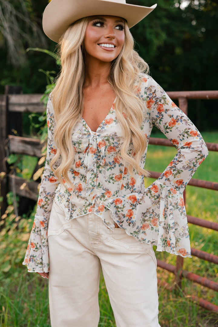 Wildflower Muse V-Neck Bell-Sleeve Top
