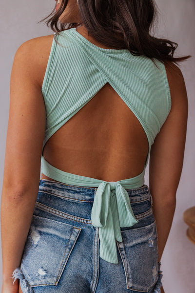 Better Now Ribbed Crop Top (Sage) FINAL SALE
