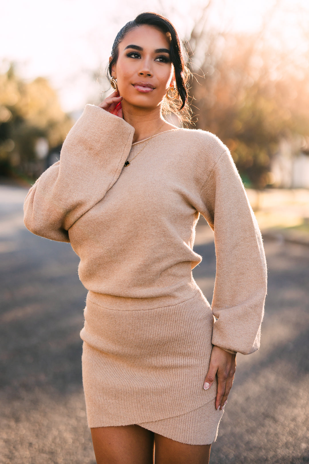knit off shoulder mini dress Cozy Knit Off-The-Shoulder A-Line Mini Dress