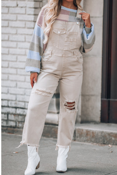 Down The Road Distressed Overalls (Sand) FINAL SALE
