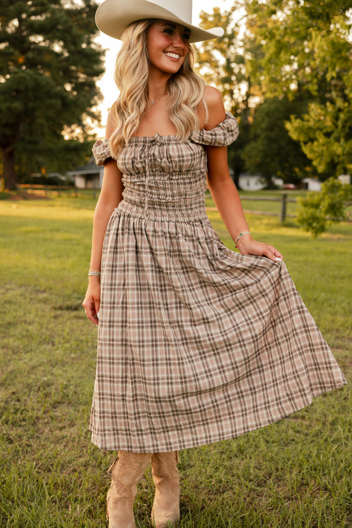Slow Sunday Plaid Midi Dress