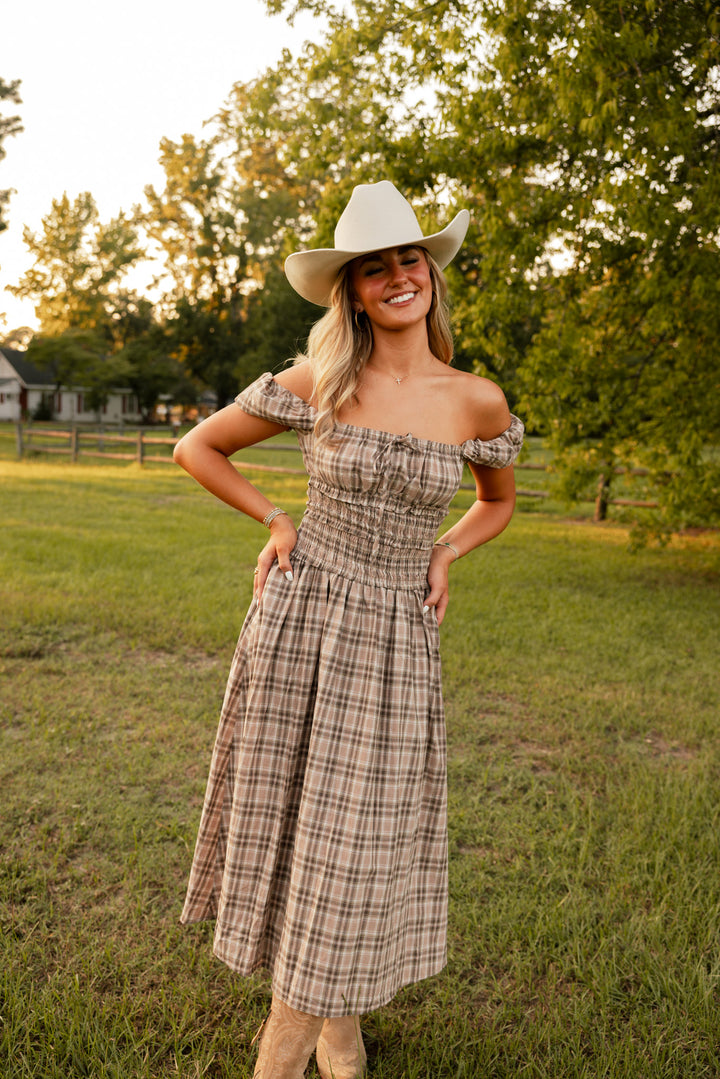 Slow Sunday Plaid Midi Dress