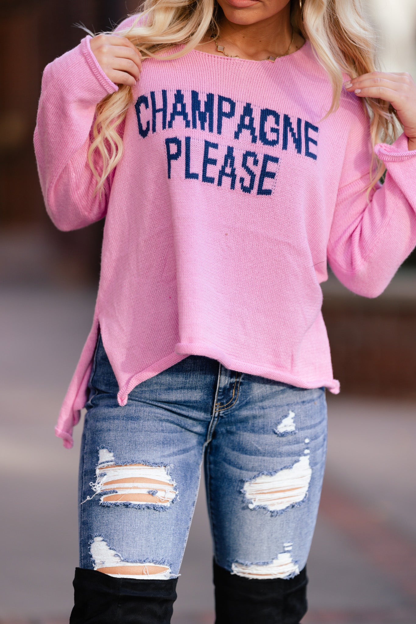 Champagne Please Sweater (Pink) FINAL SALE