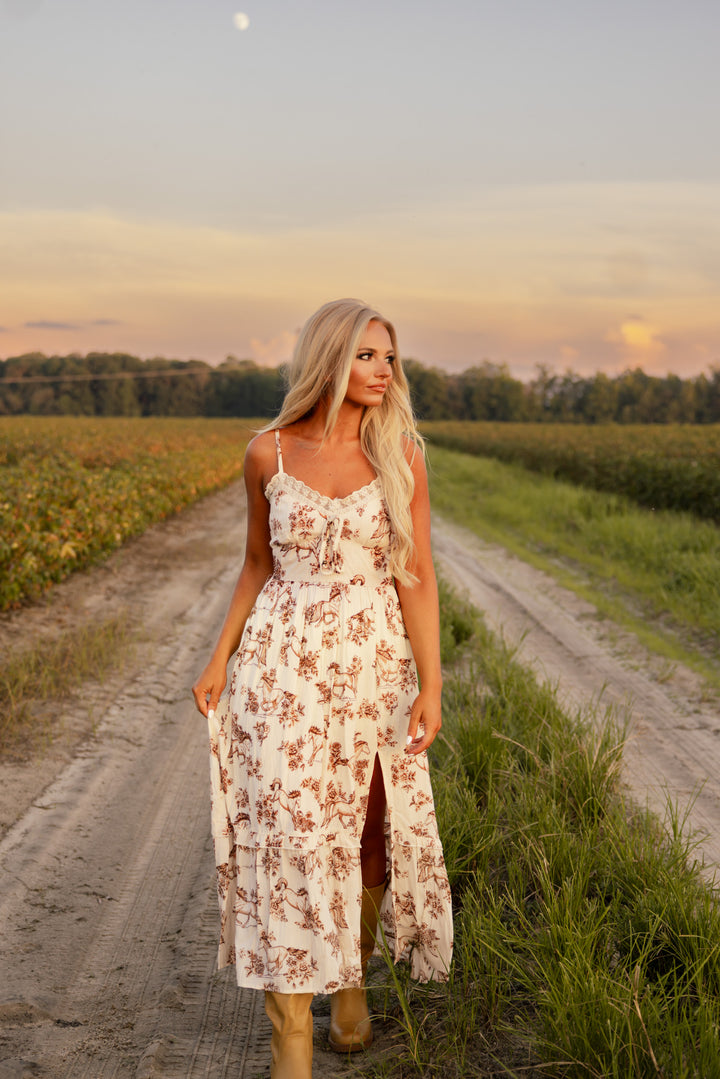 The Running Wild Horse Print Maxi Dress