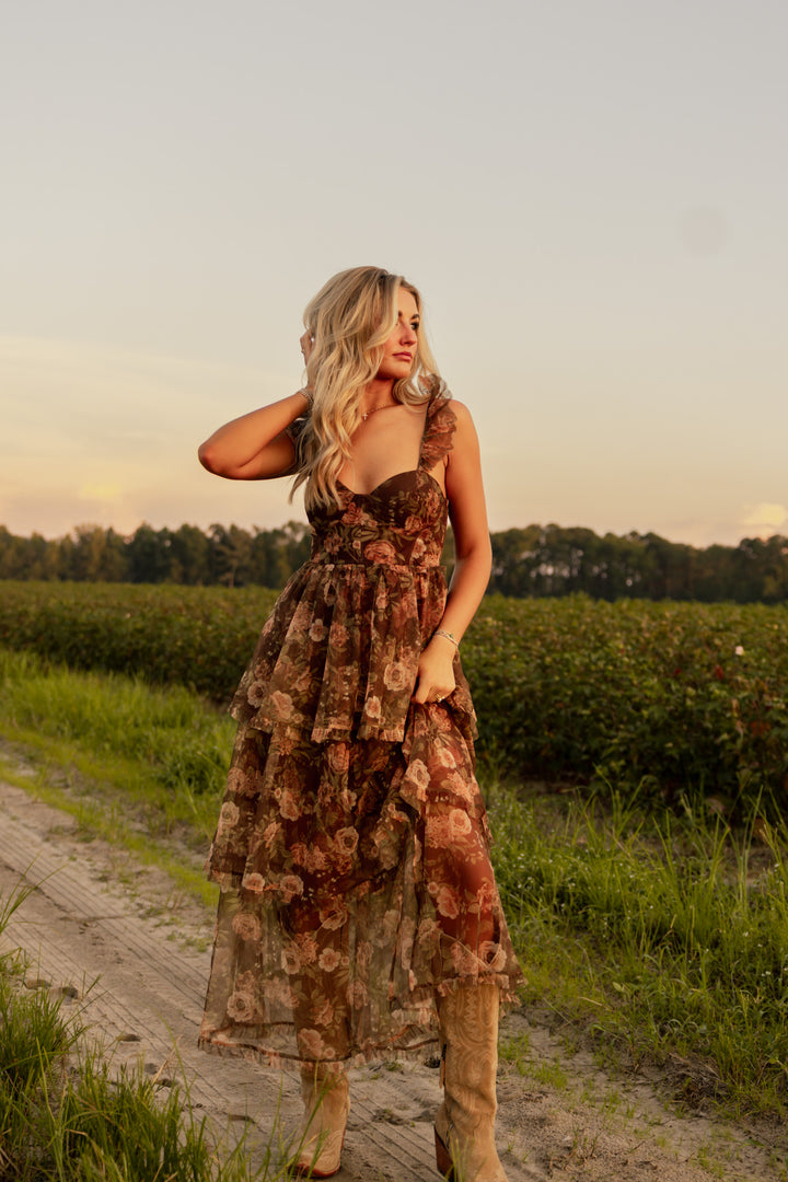 Harvest Moon Ruffle Midi Dress