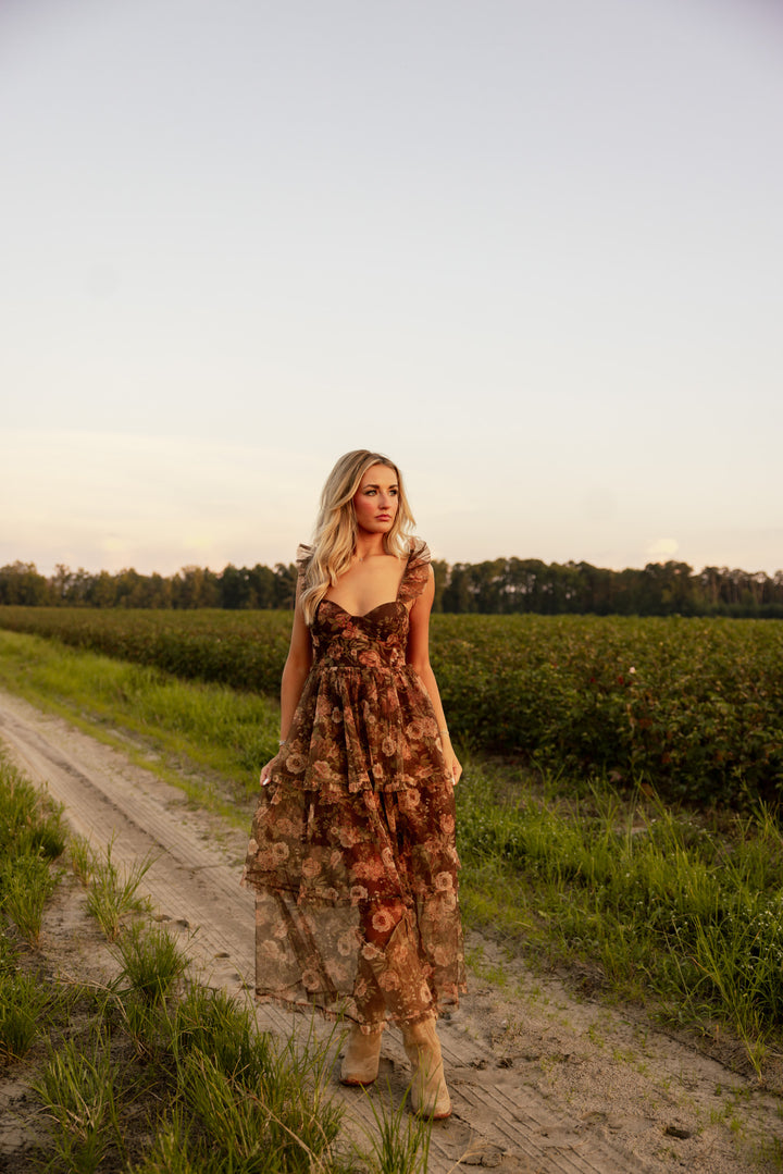 Harvest Moon Ruffle Midi Dress