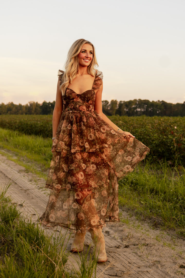 Harvest Moon Ruffle Midi Dress
